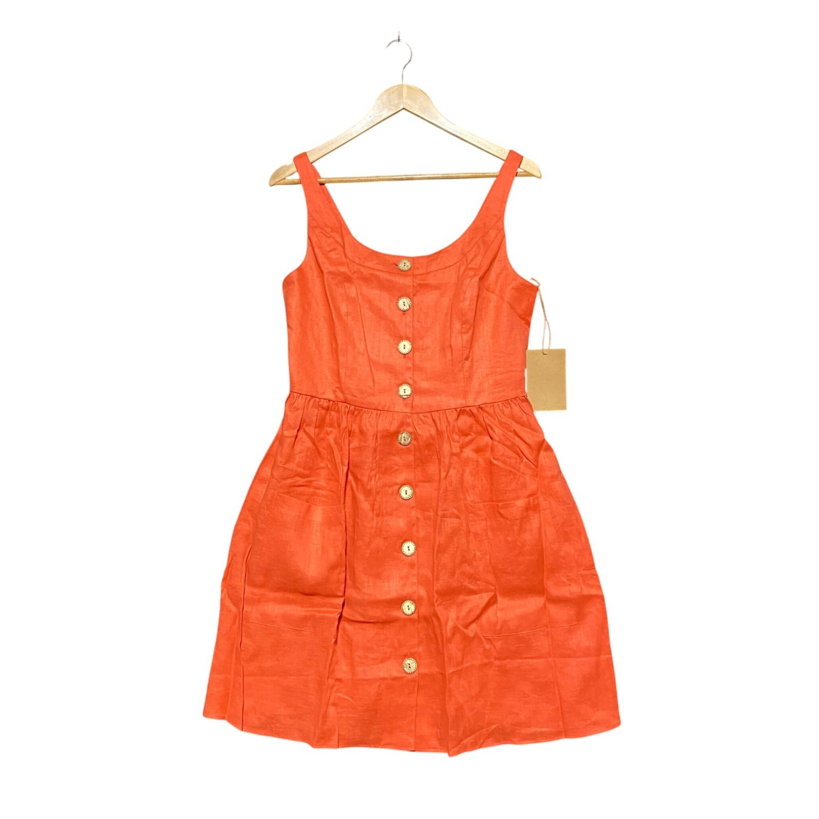 Soludos Womens Orange 100% Linen Button Front Pocket Sundress Size M New — image 2 of 8